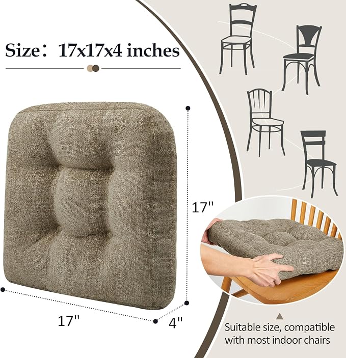 downluxe Chair Cushions for Dining Chairs 4 Pack, Tufted Indoor Chair Pads - Image 4
