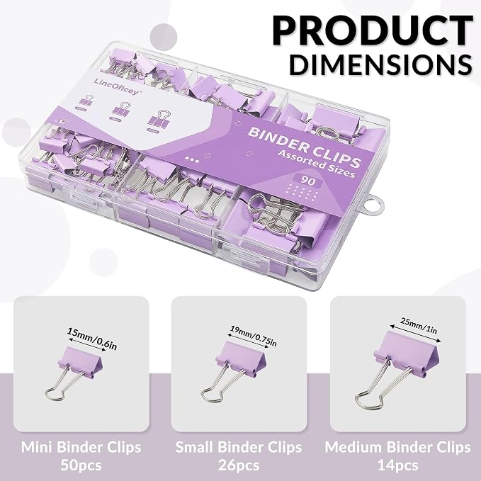 90 Count Binder Clips Assorted Sizes, Paper Binder Clips, Metal Paper Clamps - Image 2