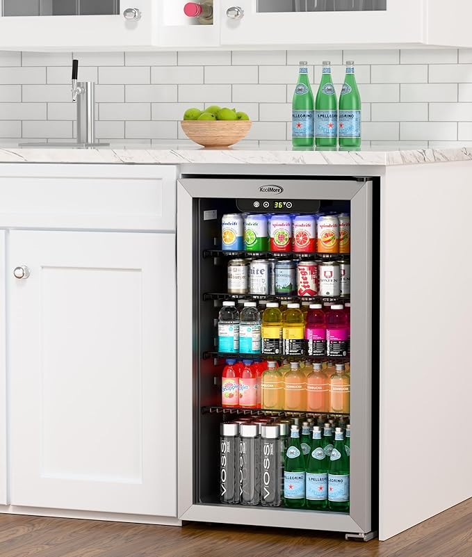 KoolMore 18 in. 3.2 Cu. Ft. Beverage Refrigerator Merchandiser with Stainless Steel Trim and Touch Panel For Soda, Beer or Wine Perfect for Use in a Commercial or Home Setting, ETL Listed (KM-BR32SS)-DeskLoop Office