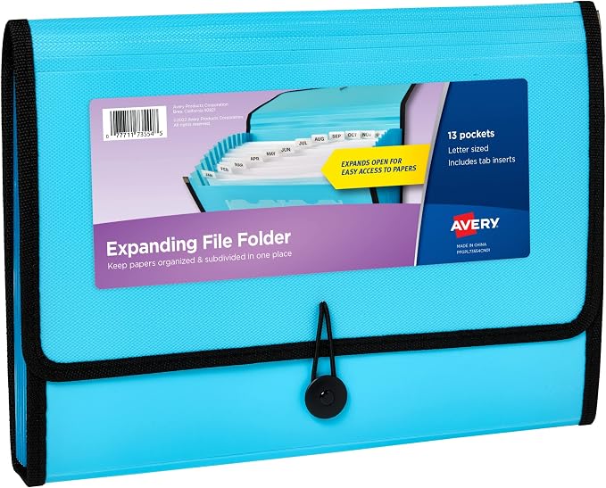 Avery Expanding File Folder Organizer, 13-Pocket Accordion File Organizer by Avery