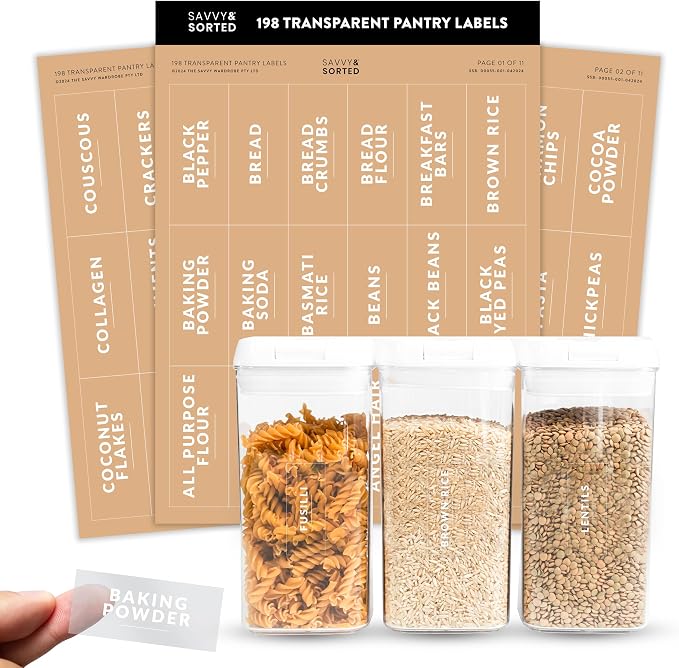 SAVVY & SORTED Pantry Labels for Food Containers, 198 Modern Font Kitchen by SAVVYSORTED%C2%AE