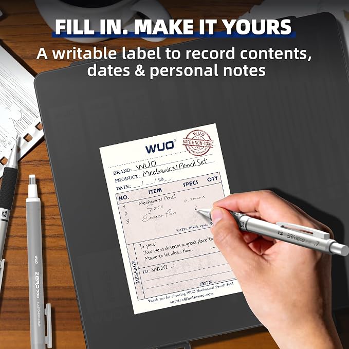 WUO 0.7mm Mechanical Pencil Set in Storage Case, 1 Eraser Pen, 12 Eraser Refills - Image 10
