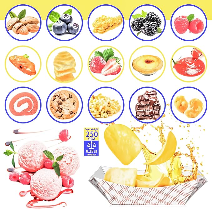 100 Pack Checkered 1/4Lb Small Paper Food Boat Trays, Mini Disposable Paper - Image 7