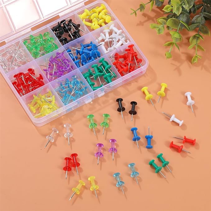 Hudinsun 12 Colors 150 Pcs Push Pins, Standard Thumb Tacks Steel Point and - Image 6