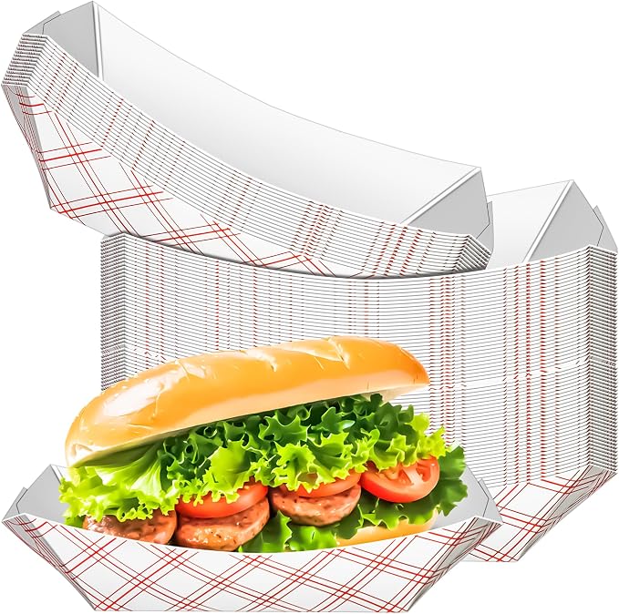 50 Pack Checkered 2Lb Paper Food Boat Trays Disposable Paper Boats Containers by MotBach