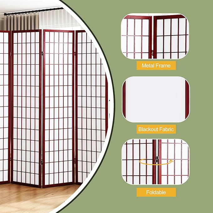 NicBex Room Divider 4 Panel Room Dividers with Oriental Style Partition Room Dividers and Folding Privacy Screens Wall Divider for Home, Office, Room Separation,72" W x 2" D x 72" H, Cherry-DeskLoop Office