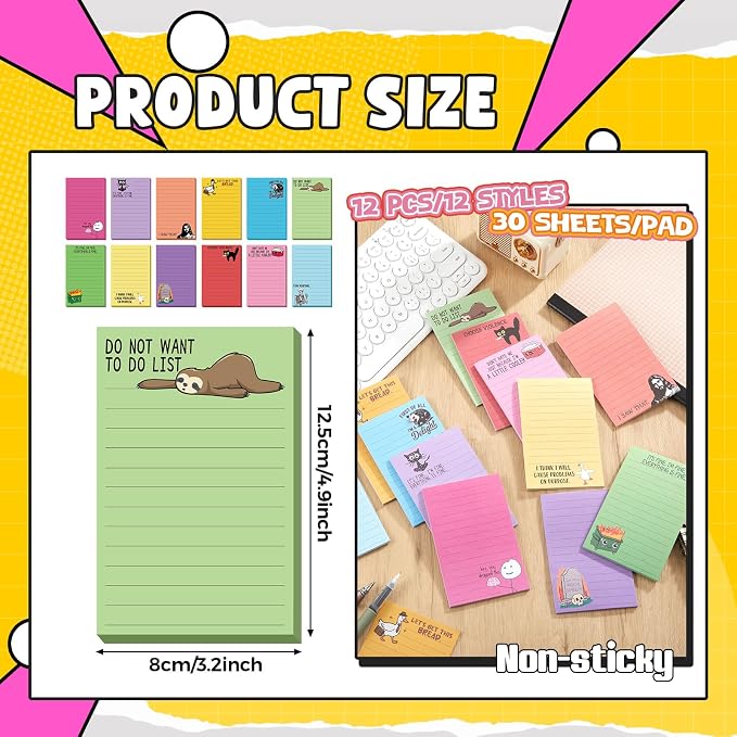 12 Pack Funny Notepads, 5x3 Inches Sarcastic Note Pads Memo Fun Office Gifts - Image 2