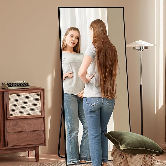 Large Size Full Length Mirror with Stand, 71"x32" Free-Standing Leaning Wall-Mounted Mirrors, Elegant Body Mirror for Living Room, Bedroom & Cloakroom, Black-DeskLoop Office