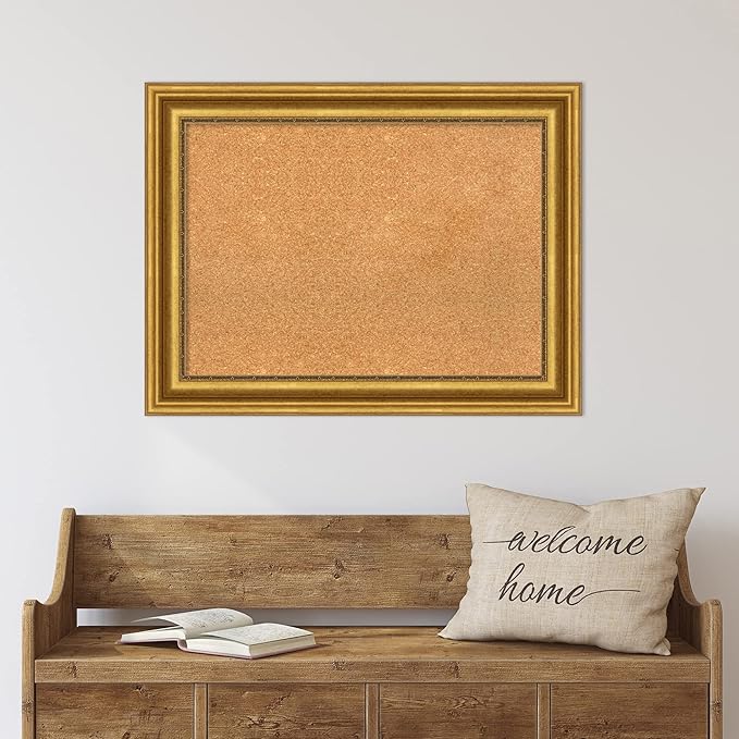 Amanti Art Natural Cork Board for Wall, 26x34 Vision Board with Gold Frame, Medium Corkboard Office Decor for Home Organization, Traditional Corkboard Pinboard to display items for home organization-DeskLoop Office
