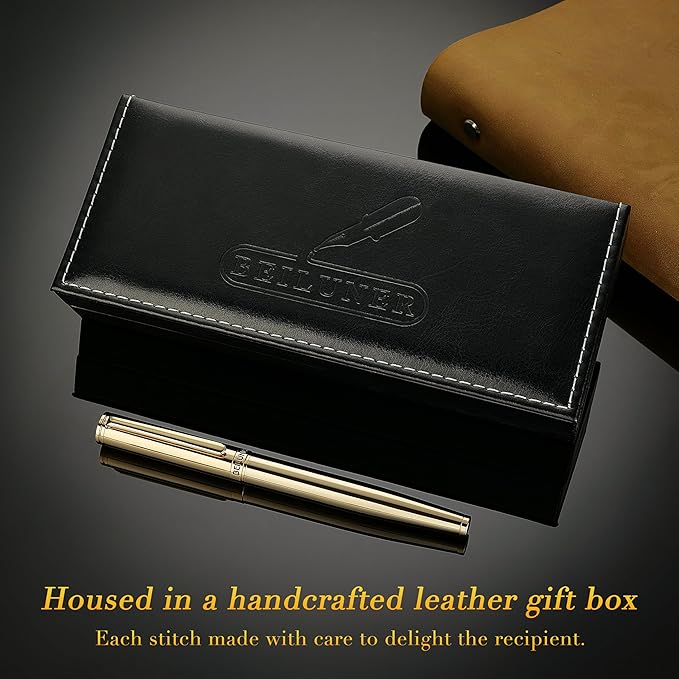 BEILUNER Gold Fountain Pen,Stunning Luxury Pens with 24K Gold Finish, Gorgeous 24K Gilded Nib(Medium), Ink Converter,Fancy Pen Gift for Men&Women-Elegant, Office, Professional, Reliable, Nice Design-DeskLoop Office