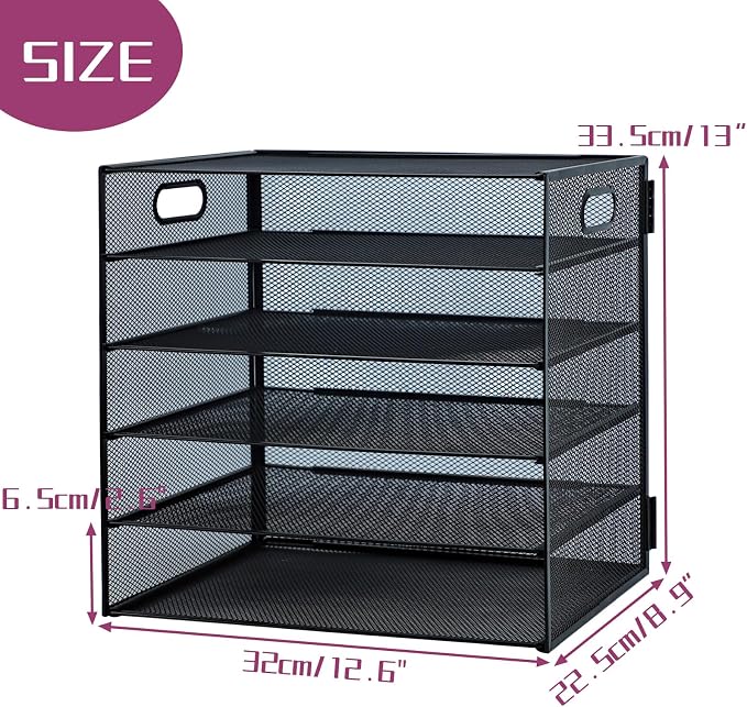 5 Tier Lettrer Tray Organizer, Metal Mesh Desk File Organizer - Image 2