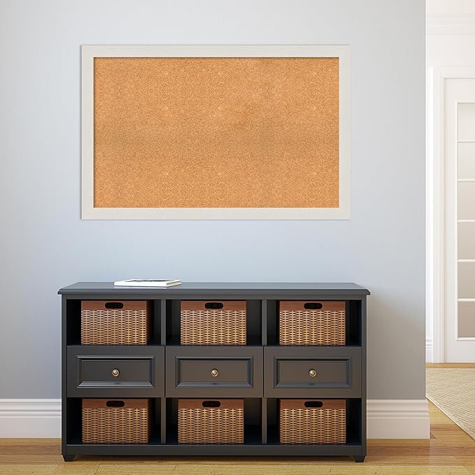 Amanti Art Natural Cork Board for Wall, 29x45 Vision Board with White Frame, Oversize Corkboard Office Decor for Home Organization, Country Rustic Corkboard Pinboard to Display Items for Home-DeskLoop Office