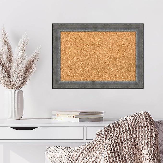 Amanti Art Natural Cork Board for Wall, 20x28 Vision Board with Silver Wood Frame, Medium Corkboard Office Decor for Home Organization, Casual Corkboard Pinboard to Display Items for Home-DeskLoop Office