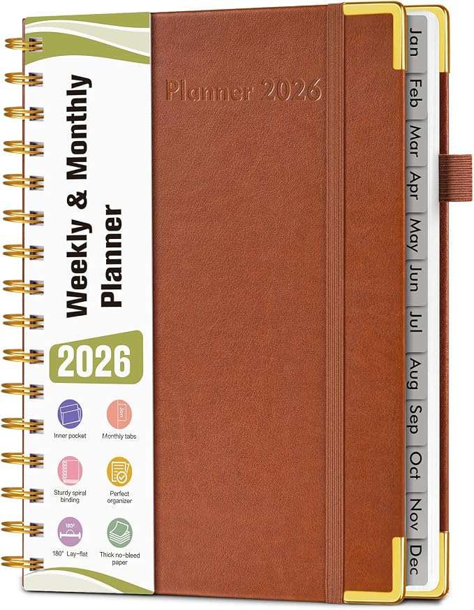 2026 Planner, Hardcover Leather Weekly and Monthly Planner, January 2026 by Unknown