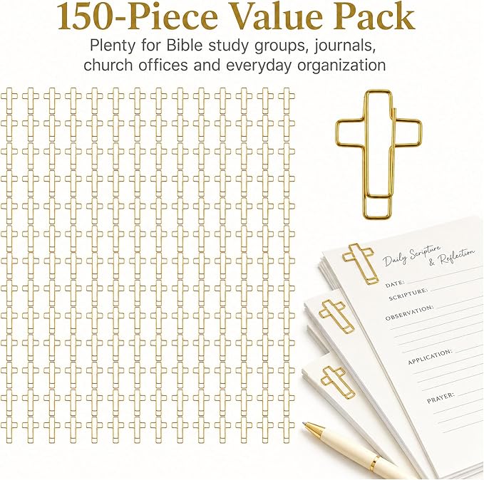 150 Pack Gold Cross Paper Clips, Decorative Paper Clips and Bookmarks - Image 2