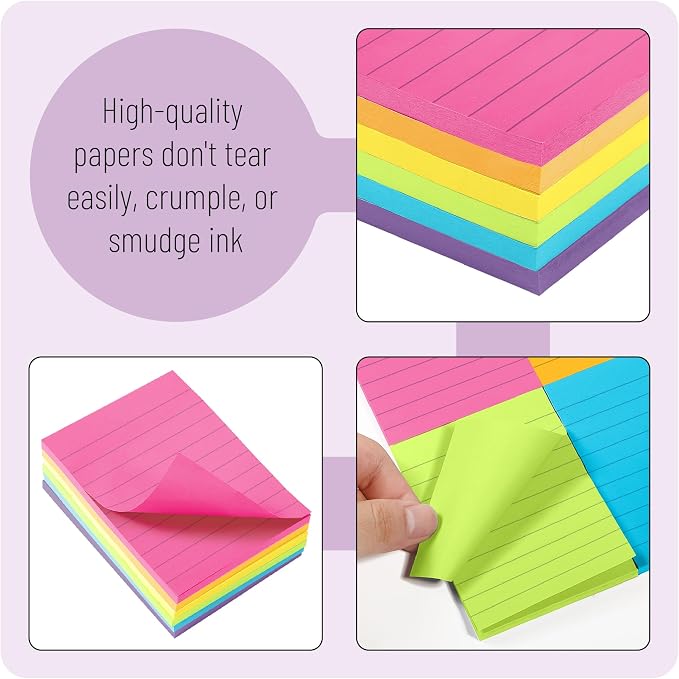 Mr. Pen- Lined Sticky Notes, 6 Pads, 60 Sheets/Pad, Vibrant Color | Sticky Notes - Image 4