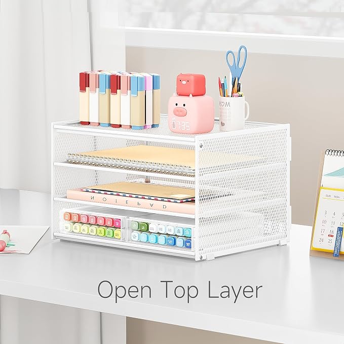 Lavatino 3-Tier Letter Tray Desk Paper Organizer – White Mesh Metal File Tray - Image 4