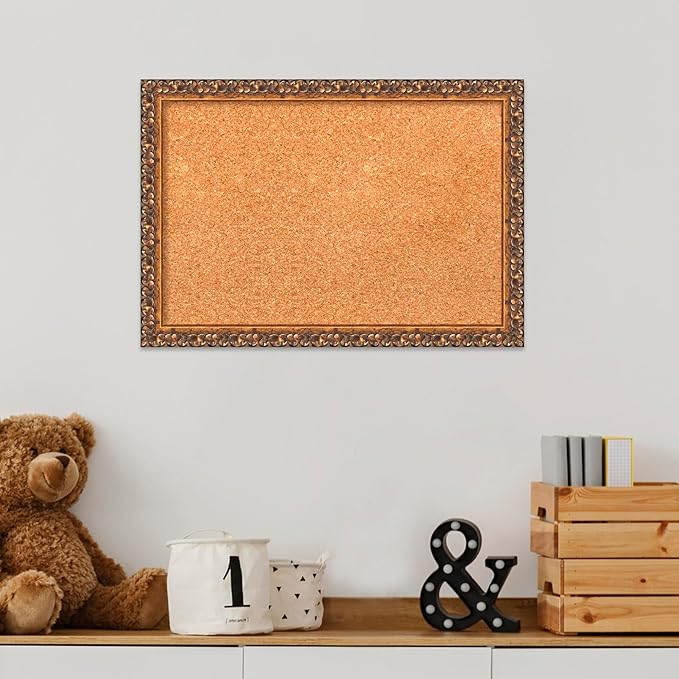 Amanti Art Natural Cork Board for Wall, 14x20 Vision Board with Bronze Frame, Small Corkboard Office Decor for Home Organization, Traditional Corkboard Pinboard to Display Items for Home Organization-DeskLoop Office