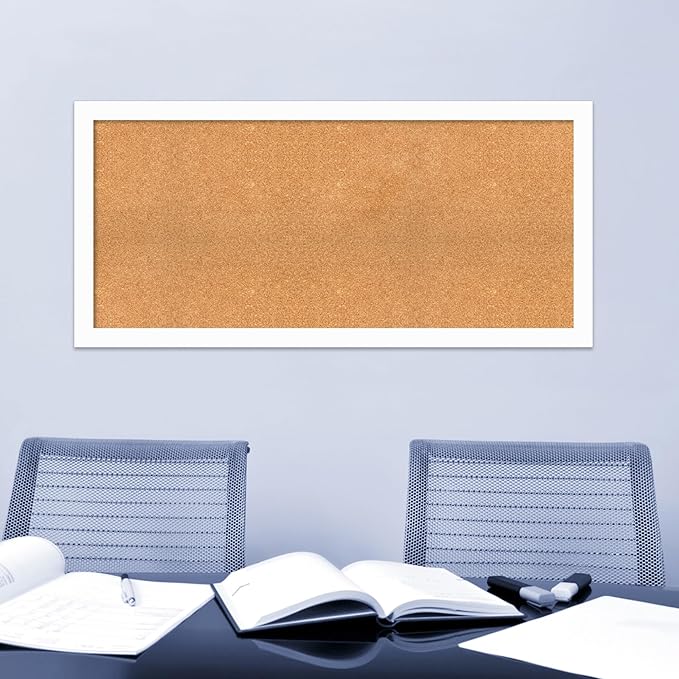 Amanti Art Natural Cork Board for Wall, 25x53 Vision Board with White Frame, Oversize Corkboard Office Decor for Home Organization, Casual Corkboard Pinboard to Display Items for Home Organization in-DeskLoop Office