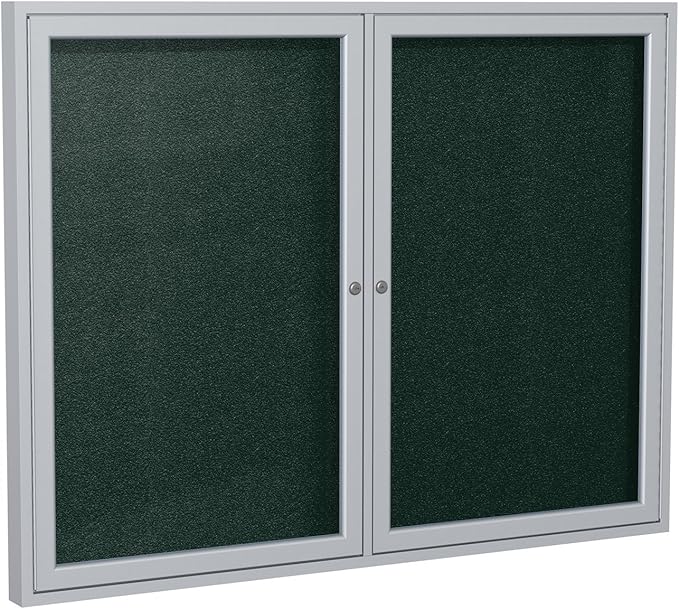 Ghent 48"x60" 2-Door Outdoor Enclosed Vinyl Bulletin Board, Shatter Resistant, with Lock, Satin Aluminum Frame - Ebony (PA24860VX-183), Made in the USA-DeskLoop Office
