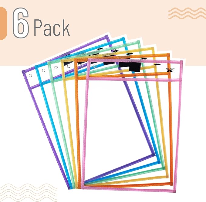 Mr. Pen- Reusable Dry Erase Pocket Sleeves, 6 Pack, Colorful | Pastel Colors - Image 2