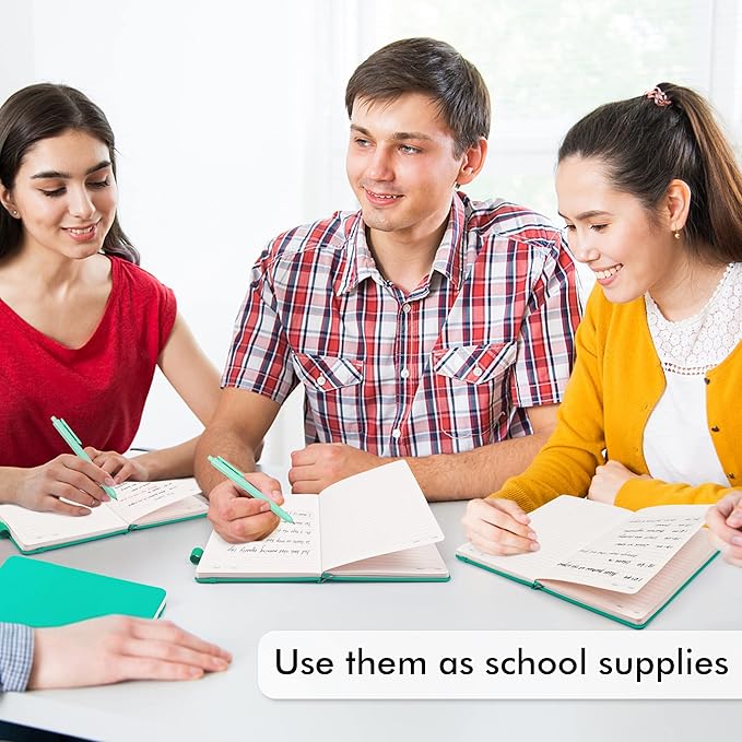 feela 12 Pack Notebooks Journals Bulk, Hardcover Notebook Classic Ruled Lined Journals with Pen Holder for Women Girls School Business Supplies, with 12 Black Pens, 120 GSM, 5.1”x8.3”, A5, Aqua-DeskLoop Office