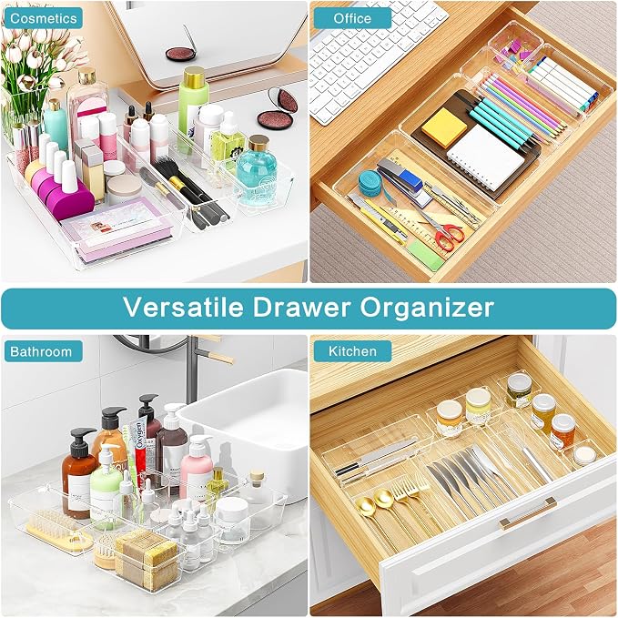 Manalete Drawer Organizers Set of 65, 4 Sizes Clear Plastic Drawer Organizers - Image 7