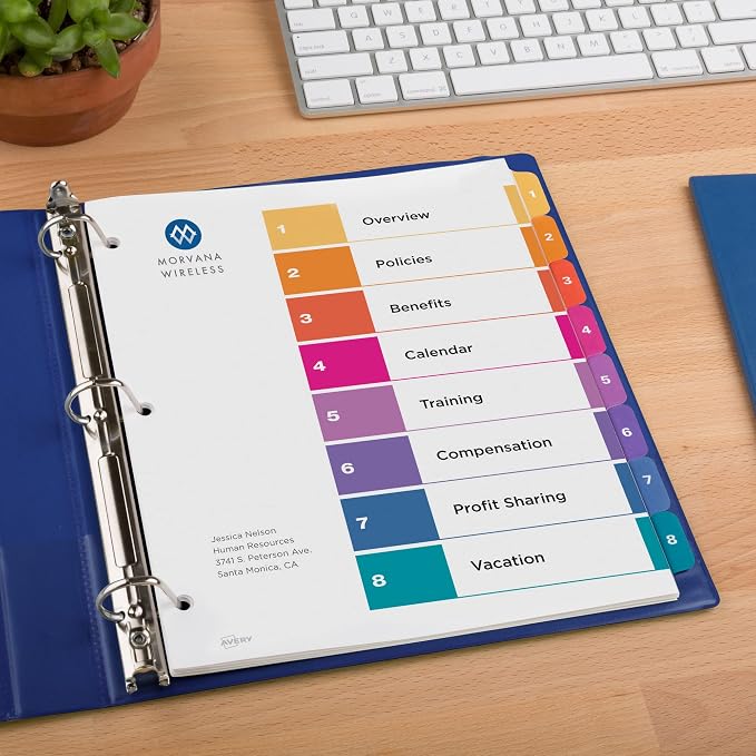 Avery 8 Tab Dividers for 3 Ring Binders, Customizable Table of Contents - Image 6
