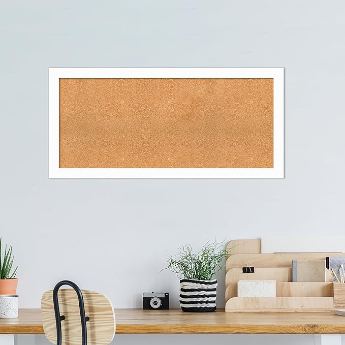 Amanti Art Natural Cork Board for Wall, 21x45 Vision Board with White Frame, Oversize Corkboard Office Decor for Home Organization, Casual Corkboard Pinboard to Display Items for Home Organization in-DeskLoop Office