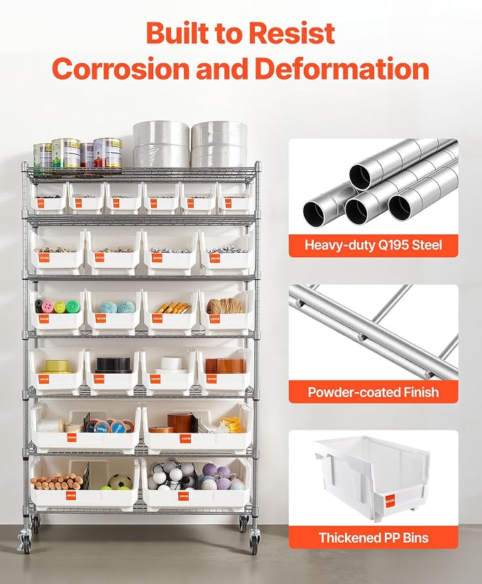 VEVOR 7-Tier Rolling Bin Storage Rack, 22 Organizer Bins, Bin Rack Storage - Image 8
