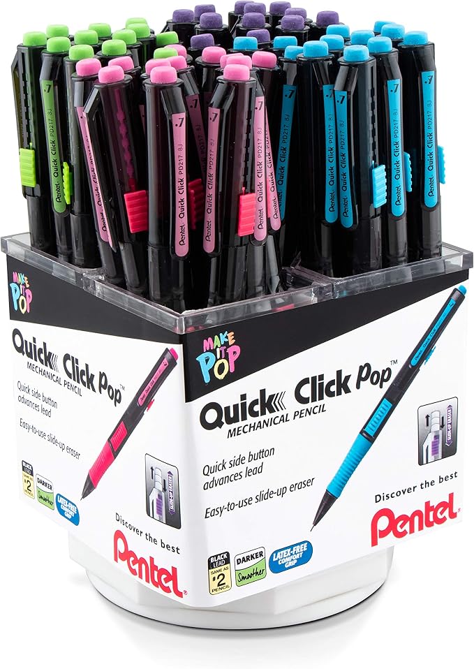 Pentel Quick Click Pop Mechanical Pencil, Med. Line, Spinner Display - Image 2