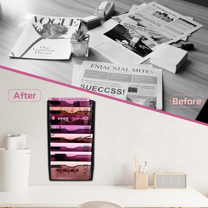 8 Pockets Mesh Wall File Holder Organizer Office Hanging File Folder Magazine - Image 4