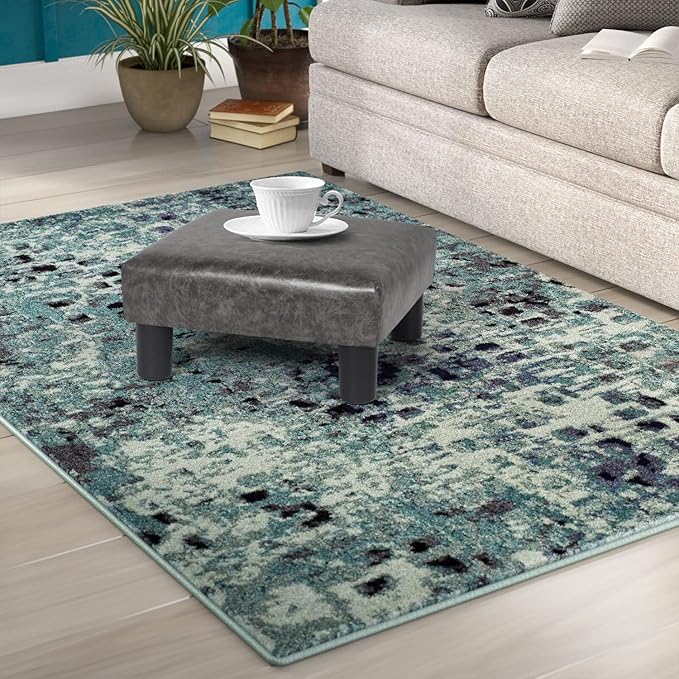 Joveco Small Footstool PU Leather Ottoman Square Footrest Stool Modern Padded Seat Chair for Living Room Bedroom Couch Dogs (Gray)-DeskLoop Office