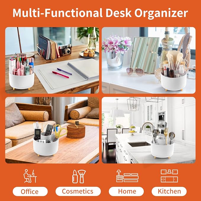 Desk Pencil Pen Holder, 5 Slots 360°Degree Rotating Pen Organizers - Image 5