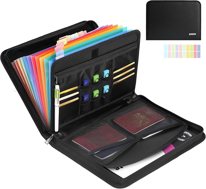 Accordion File Organizer | 2000℉ Fireproof Document Bag | A4 File Folder | by BONDUNDESIGN