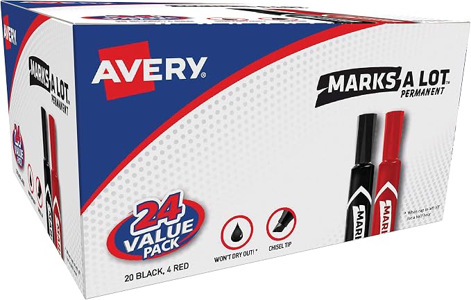 Avery Marks-A-Lot Permanent Markers, Regular Desk-Style Size, Chisel Tip by Avery