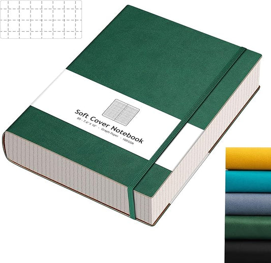 AHGXG Graph Paper Notebook - 320 Pages Grid Paper Notebook Large Journal B5, 100gsm Thick Graph Paper, Leather Softcover, Inner Pocket, 7.6'' X 10''- Green-DeskLoop Office