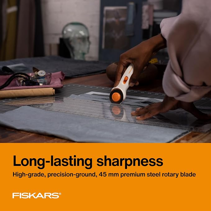 Fiskars 45mm Rotary Cutter for Fabric, Premium Steel Stick Fabric Cutter Cuts - Image 5