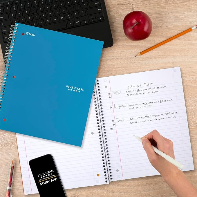 Five Star Spiral Notebook + Study App, 4 Pack, 1 Subject, Wide Ruled Paper - Image 8
