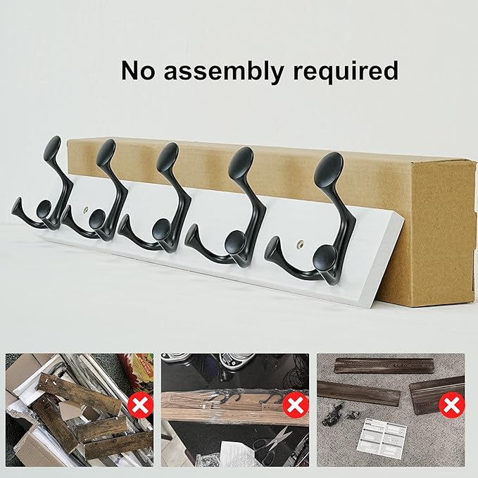 SKOLOO 24-Inch White Wood Coat Rack Wall Mount with 5 Triple Hooks - Ideal for Family Entrances, Classrooms, and Pet Supplies Storage - Perfect Coat Hooks for Wall, Pack of 2-DeskLoop Office