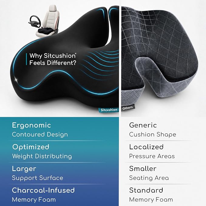 SitCushion Car Seat Cushion for Long Driving – X Large Memory Foam Seat Cushion - Image 4