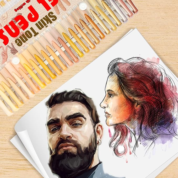 Skin Tone Gel Pens for Coloring Book,72 Color Gel Pens Set including 24 Color Gel Pen with 48 Refills,40% More Ink Colored Gel Pens for Drawing, Doodling, Scrapbook, Journaling-DeskLoop Office