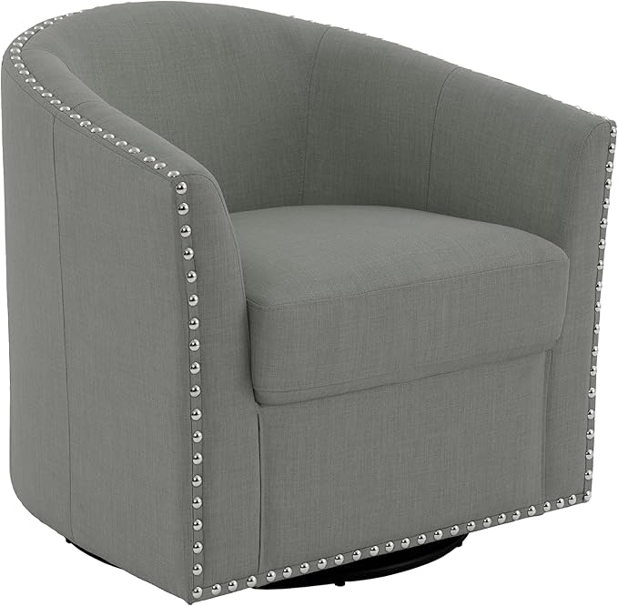 UIXE 360° Swivel Barrel Accent Chair Set of 2, Modern Upholstered Arm Chair Round Club Armchair, Nailhead Trim Single Sofa Seating in Fabric for Living Room - Light Gray-DeskLoop Office