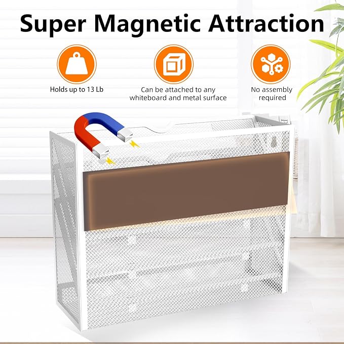 KZWKRG 4 Tier Magnetic File Holder, Large Capacity Mesh Hanging Wall Organizer - Image 4