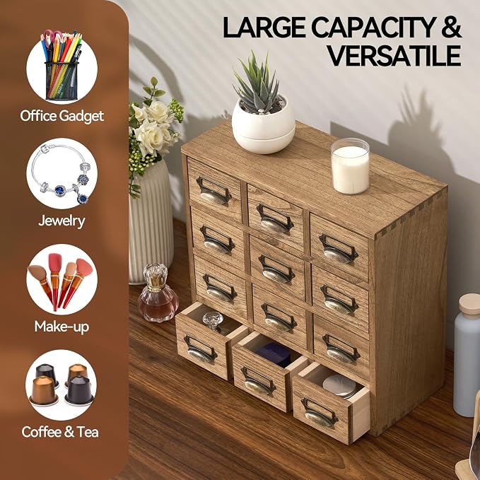 KIRIGEN Wooden Desk Storage Cabinet 12 Drawers Mini Chest - Image 7