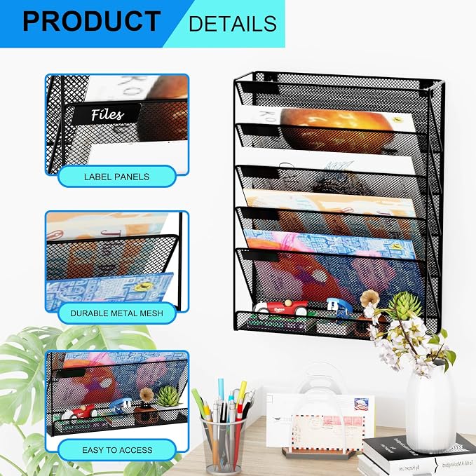 GDINDINFAN Wall File Organizer Holder Mesh Hanging Paper Document Holder - Image 4