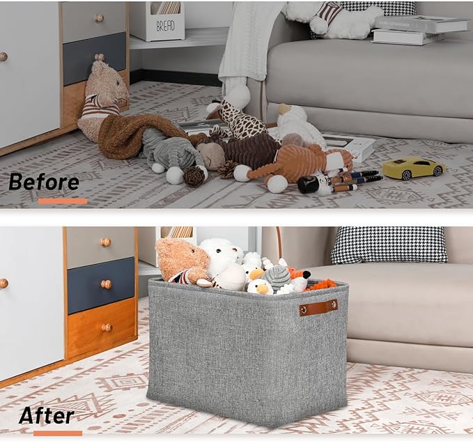 DULLEMELO Large Storage Baskets, 3 Pack Foldable Storage Baskets Bins for Colthes Organizer, Fabric Storage Organizer Baskets for Shelves Closet Nursery Toy Storage(Gray)-DeskLoop Office