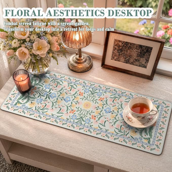 iCasso Aesthetic Floral Desk Mat, L Mouse Pads, Anti-Slip Mousepad - Image 6