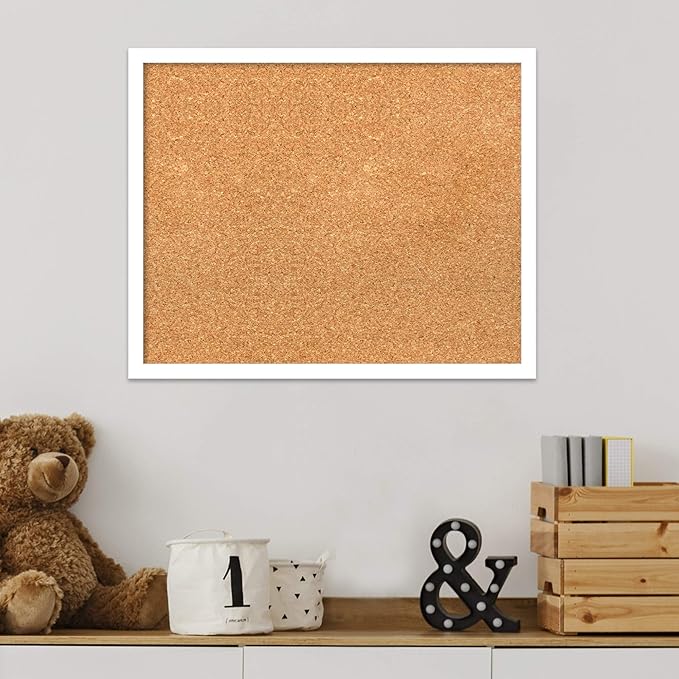 Amanti Art Natural Cork Board for Wall, 17x21 Vision Board with White Frame, Small Corkboard Office Decor for Home Organization, Modern Corkboard Pinboard to Display Items for Home Organization in-DeskLoop Office