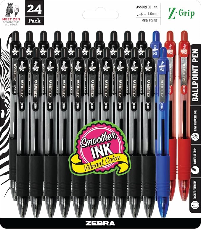 Zebra Pen Z-Grip Retractable Ballpoint Pen, Medium Point, 1.0 mm, 20 Black by ZebraPen